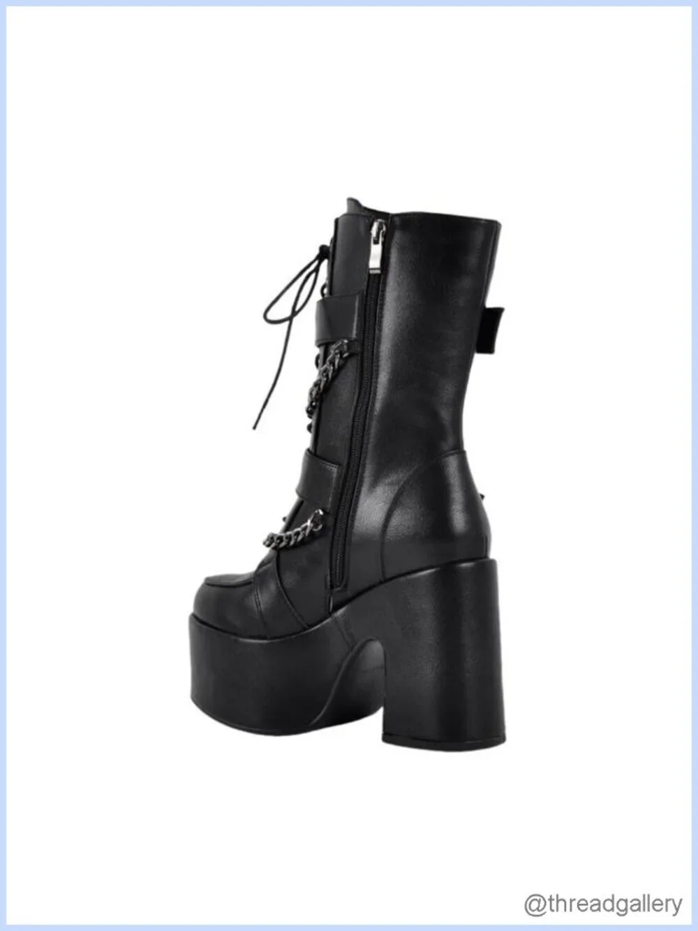 Gothic Platform Ankle Boots Chunky Heel Chain Detail Side Zipper Punk Rock
